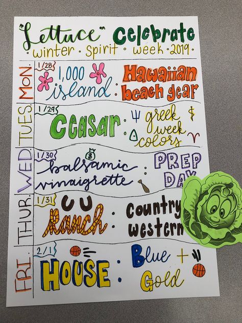 AGHS “Lettuce Celebrate” Winter Spirit Week 2019 Amigurumi Patterns, Winter Spirt Week Ideas, Start With Hello Spirit Week, Asb Spirit Days, Themes For Spirit Week, Vs Spirit Week Ideas, Student Council Spirit Week Ideas, Dress Up Day Themes For School, Sport Week Ideas