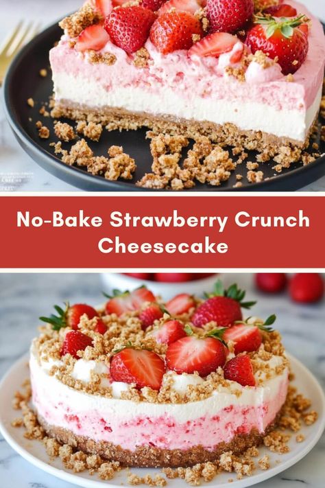 No-Bake Strawberry Crunch Cheesecake Strawberry Shortcake Cheesecake Rolls, Strawberry Shortcake No Bake Cheesecake, Strawberry Crunch Grapes, A No-bake Summer Dream: Strawberry Crunch Cheesecake, Strawberry Cheesecake Crunch Cake, German Strawberry Cake, Strawberry Crunch Cheesecake Recipe, No Bake Banana Split Cheesecake, Strawberry Crunch Cheesecake Delight