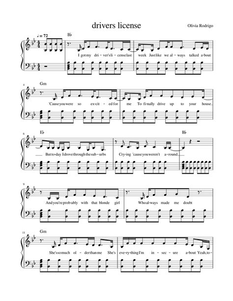 Download and print in PDF or MIDI free sheet music for Driver's License by Olivia Rodrigo arranged by VeeraMatilda for Piano (Solo) Trumpet Sheet Music Pop Songs, Pop Songs Flute Sheet Music, Piano Sheet Music Olivia Rodrigo, Violin Pop Sheet Music, Easy Pop Piano Sheet Music, Piano Sheet Music Letters Pop Songs, Olivia Rodrigo Piano Notes, Clarinet Sheet Music Pop Songs, Olivia Rodrigo Piano Sheet Music