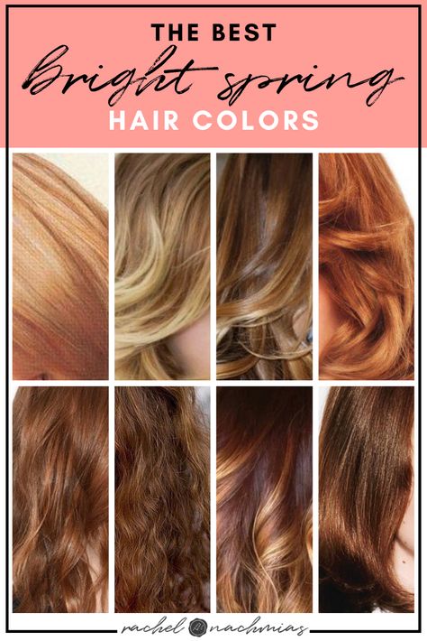 Best Hair Color For Bright Spring, House Of Color Spring Hair, Bright Spring Color Palette Hair, Bright Spring Hair Color Ideas, Clear Spring Hair Color, Bright Spring Color Analysis, Bright Spring Celebrities, True Spring Hair Color, Warm Spring Hair Color