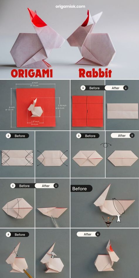 Rabbit has always been a popular project in the origami world, and today we are making a super cute and easy origami rabbit. This easy origami rabbit is perfect for beginners and can stimulate the imagination and exercise the hands-on ability of children. All you need is a square piece of paper. Whether you want to use it as a decoration, a gift for a friend, or just a fun activity, it will surely bring you joy. Origami With Square Paper, Cute Origami Gifts, Rabbit Paper Craft, Origami Animals Easy, Origami Bunny, Small Origami, Origami Rabbit, Origami Animal, Origami Gifts