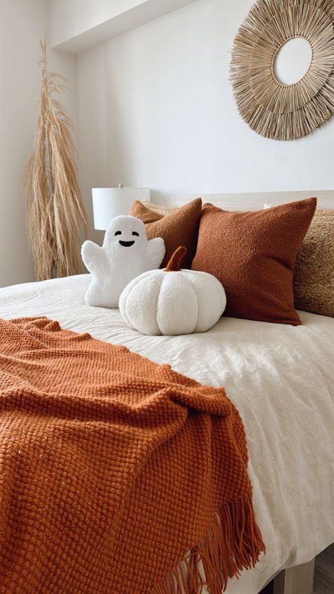 Jumbo Sherpa Cream Pumpkin Pillow - 13” -  #Cream #jumbo #Pillow #Pumpkin #Sherpa Cute Fall Bedroom Decor, Autumn Pillows, Fall Room Ideas, Fall Apartment Decor, Autumn Room, Halloween Bedroom Decor, Cozy Pillows, Fall Room Decor, Fall Bedroom Decor