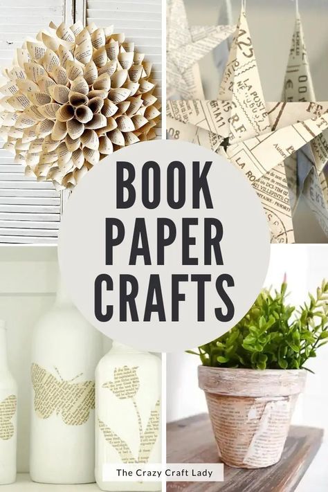 Crafting With Old Books: Book Paper Upcycled Crafts Old Paperback Books Crafts, Old Dictionary Crafts Ideas, Things To Make With Old Books, Old Bible Page Crafts, What To Make Out Of Book Pages, Book Pages Garland, Book Paper Origami, Crafts With Paperback Books, Book Page Skirt