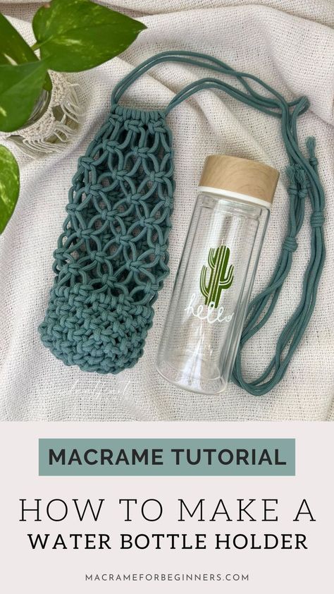 Macrame Water Bottle Holder tutorial Functional Macrame, Macrame Water Bottle Holder, Macrame Water Bottle, Easy Diy Macrame, Diy Laine, Ring Macrame, Crochet Water Bottle Holder, Free Macrame Patterns, Macrame Supplies