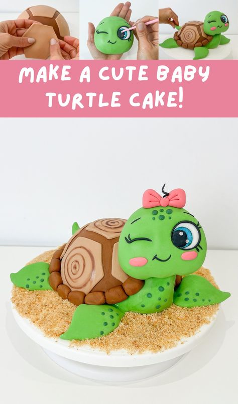 Make a cute Baby Turtle Cake! Pastel, Turtle Bday Cake, Sea Turtle Smash Cake, Turtle Shaped Cake, Turtle Themed Cake, Turtle Theme Cake, Turtle Cake Design, Turtle Smash Cake, Turtle Cake Ideas