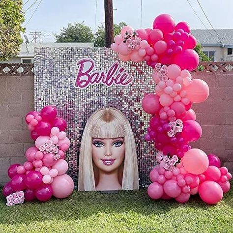 19 Barbie Theme Party Ideas - The Bash Barbie Themed Birthday Party, Barbie Decorations, Barbie Bday, Pink Balloon Garland, Barbie Pool Party, Barbie Party Decorations, Barbie Theme Party, Princess Theme Birthday, Girls Party Decorations