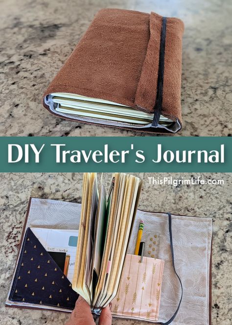 How To Sew A Journal, Diy Fauxdori Cover, Diy Notebook Making, Diy Midori Travelers Notebook, Travellers Notebook Cover Diy, Diy Journal Accessories, How To Sew A Notebook, Diy Travel Journal How To Make, How To Make Your Own Journal Diy Ideas