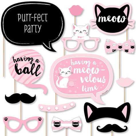 Birthday Photo Booth Props, Birthday Party Photo Booth, Cat Baby Shower, Cat Themed Parties, Cat Themed Birthday Party, Diy Photo Booth Props, Party Photo Booth Props, Kitten Party, Kitten Birthday