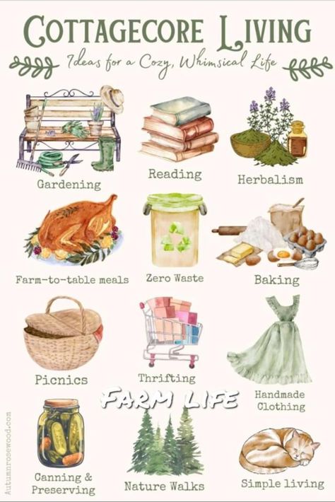 How To Live Cottagecore, How To Cottagecore, Cottagecore Routine, Slow Living Hobbies, Cottagecore Meals, Intentional Living Aesthetic, Cottagecore Guide, Witchy Homestead, Fall Cottagecore Aesthetic