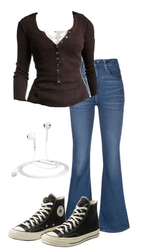 a throwback to 2010s and taking inspo from bella swan and elena gilbert 2000s Womens Outfits, Elena Gilbert Outfit Inspiration, Dress Like Elena Gilbert, Converse Autumn Outfit, 2010 Inspired Outfits, 2010s Fall Fashion, Dark Blue Flares Outfit, Winter Flared Jeans Outfit, 2000s Fashion Outfits School Appropriate