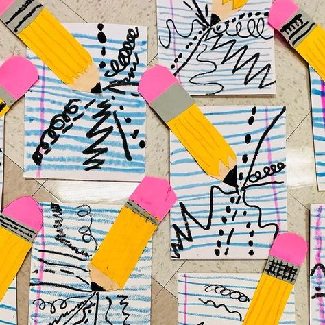 Keisha L. Casiano on Instagram: "Exploring the "Write" Way to Art!📝 Who knew a simple pencil could lead to a LINE-tastic adventure? 🤣 From straight-laced to curvy chaos, we've scribbled our way through it all with first grade 😄✏️✨ Project from my home girl @howgraythouart❤️😍 #arteducation #artteacher #elementaryartteacher #education #teachersofinstagram #weareteacher" 1 Grade Art Projects, Art Projects With Lines For Kids, Art Activity Kindergarten, Grade 2 Back To School Art, Beginning Of The Year Art Projects Kindergarten, Line Art Project Kindergarten, Line Art Lesson Kindergarten, Name Art Projects For First Grade, Lines Art Lesson Elementary