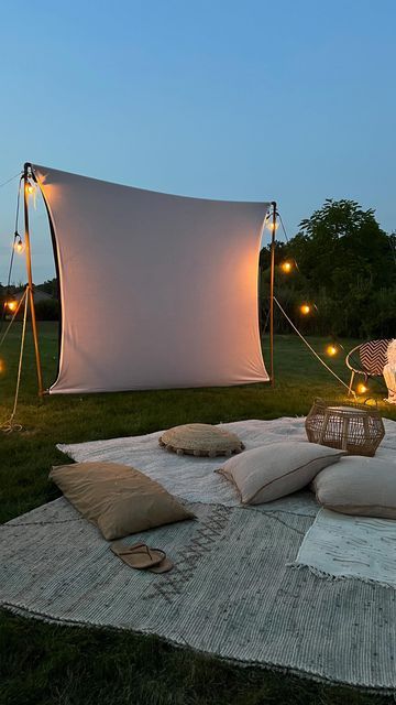 Diy Backyard Movie, Movie Night Essentials, Diy Outdoor Movie Screen, Outside Movie, Movie Night Gift Basket, Movie Night Gift, Outdoor Movie Screen, Canopy Tent Outdoor, Outdoor Projector