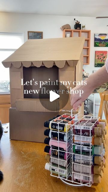 Crafts For Cats Diy, Diy Cat Condo Cardboard, Cat House Decorations, Cardboard Castle For Cats, Cardboard Box For Cats Diy Projects, Stuff To Do With Cardboard Boxes, Cat House From Cardboard Boxes, Cat Bed Ideas Diy Projects, Cat Cardboard Diy