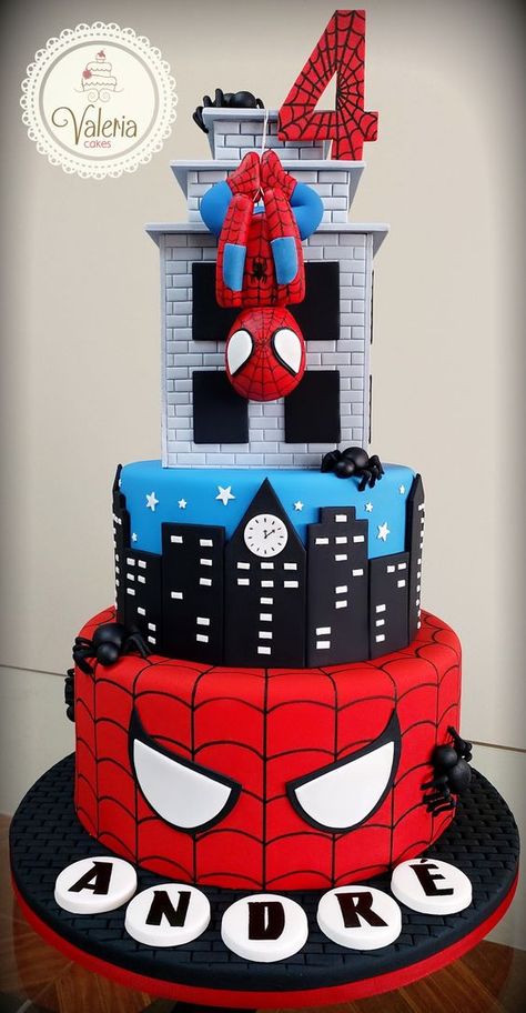 Spiderman Fondant Cake, Spiderman Birthday Party Decorations, Spiderman Birthday Cake, Marvel Birthday Party, Superhero Birthday Cake, Spiderman Theme, 4th Birthday Cakes, Spiderman Birthday Party, Mens Birthday Party