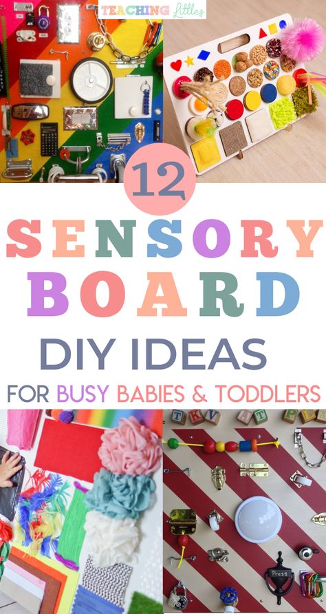 DIY Sensory board ideas to encourage your busy babies and toddlers to explore new textures, objects, and incorporate fine motor skills. Use common household objects or craft supplies from a local home improvement, craft, or dollar store for sensory play. Montessori, Sensory Board Diy, Board Diy Ideas, Sensory Board Ideas, Baby Sensory Board, Diy Busy Board, Diy Sensory Board, Diy Sensory, Sensory Wall