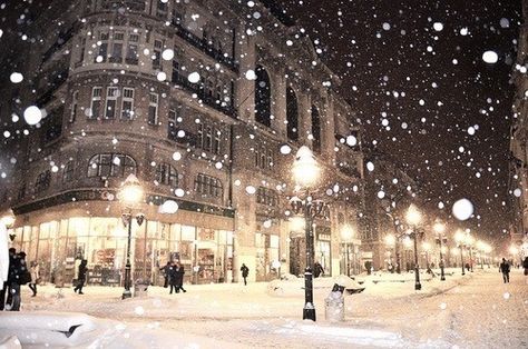 City snowfall night city lights winter street snow buildings Winters Tafereel, Street At Night, Winter Schnee, I Love Snow, I Love Winter, Winter Love, Winter Magic, Snow Scenes, Winter Beauty