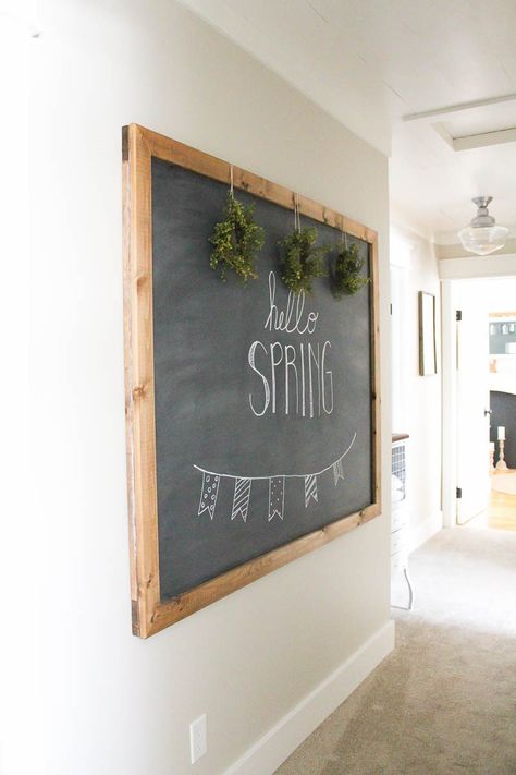 Chalkboard Projects, Hanging Chalkboard, Hallway Makeover, Farmhouse Diy Projects, Kitchen Chalkboard, Large Chalkboard, Chalk Wall, Hallway Design, Diy Chalkboard