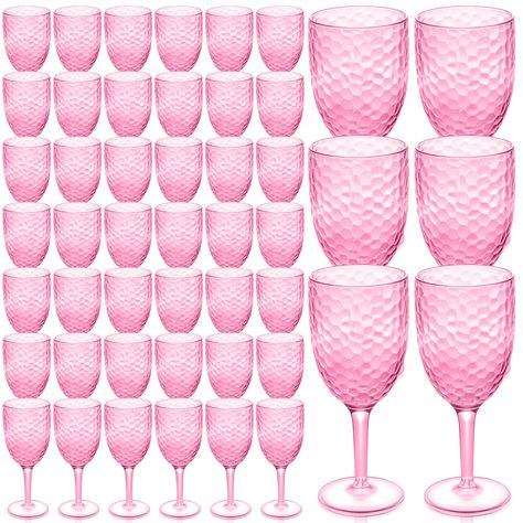 Outdoor Wedding Party Favors, Pink Drinking Glasses, Hot Pink Decor, Outdoor Wedding Party, Pink Party Theme, Indoor Outdoor Wedding, Pink Wine Glasses, Pink Bachelorette Party, Pink Bachelorette