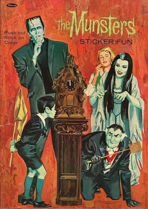 Rankin/Bass-historian: Munsters Sticker fun The Munsters Poster, The Munsters Wallpaper, Retro Horror Movie Aesthetic, Vintage Halloween Movies, Vintage Horror Poster, Munster Family, 1313 Mockingbird Lane, Munsters Tv Show, Poster For Room