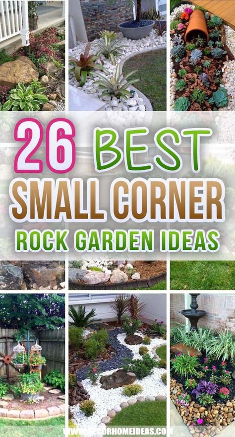 Corner Gardening Ideas, Ideas For Rock Gardens, Garden Design With Rocks, Corner Flower Bed Ideas Backyards, Corner Of The Yard Ideas, Small Rock Gardens With Plants, Easy Rock Garden Ideas, Small Corner Garden Ideas Backyards, Easy Yard Ideas