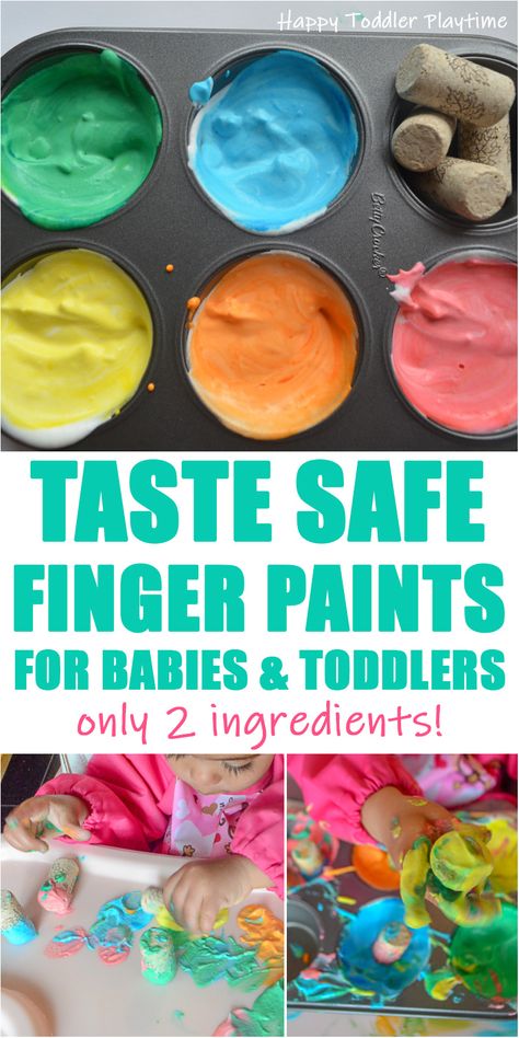 Two Ingredient Taste Safe Finger Paint - HAPPY TODDLER PLAYTIME Taste Safe Crafts, Taste Safe Finger Paint, All About Me Messy Play, My Body Activities For Infants, Fun Activities For Infants, 9 Month Old Crafts, Taste Safe Paint For Babies, Messy Sensory Play Toddlers, Taste Activities For Toddlers