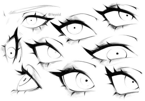 Eye Reference Drawing Female, Fem Eyes Drawing, Drawing Poses Base Female, Eye Designs Art, Different Eye Drawings, Eyes Drawing Stylized, Gacha Post Ideas Instagram, Sharp Teeth Drawing Reference Smile, Blindfold Drawing Reference