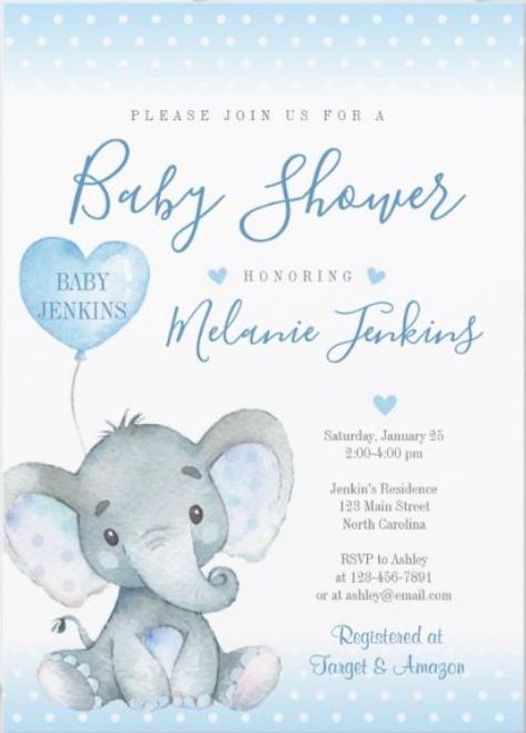 Baby Shower Invitations For Boys Free Templates, Baby Girl Shower Invites, Elephant Baby Shower Theme Boy, Elephant Baby Shower Invitations Boy, Baby Boy Room Themes, Elephant Watercolor, Elephant Baby Shower Boy, Elephant Baby Shower Theme, Elephant Baby Shower Invitations