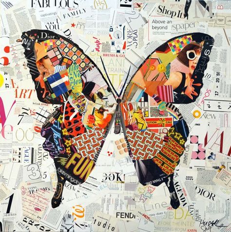 Art Papillon, Nature Collage, Collage Kunst, Collage Art Projects, Magazine Collage, Paper Collage Art, Collage Art Mixed Media, Paper Painting, Original Collage