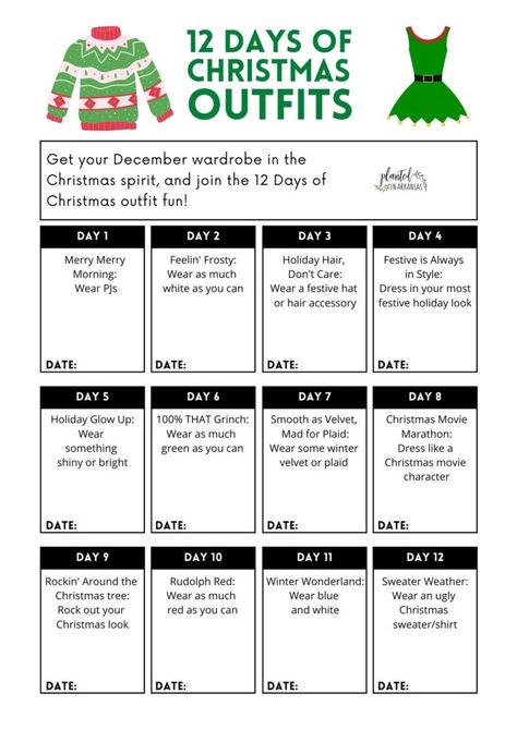 Christmas Work Spirit Week, Fun 12 Days Of Christmas Ideas For Work, 25 Days Of Christmas Ideas For Work, December Spirit Days, Christmas Ideas For Work Fun, Natal, 25 Days Of Christmas Outfits, Christmas Work Week Ideas, Work 12 Days Of Christmas