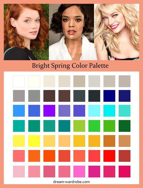 Bright Spring Color Palette and Wardrobe Guide – Dream Wardrobe Bright Spring Color Palette, Clear Spring Palette, True Spring Color Palette, Warm Spring Color Palette, True Spring Colors, True Spring, Winter Typ, Mode Tips, Clear Spring