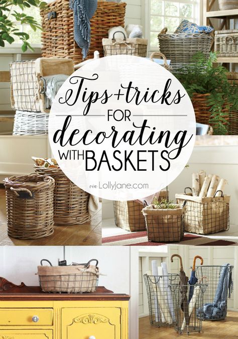 Tips and tricks for decorating with baskets. They are perfect for adding an element of storage and decor! #baskets #decor #decorating Decorating With Baskets, Wicker Basket Decor, Basket Decor Ideas, Decorate With Baskets, Film Decor, Farmhouse Side Table, Basket Uses, Diy Basket, Décor Diy