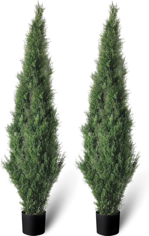 Amazon.com: Set of 2 Pre-Potted 5 Feet Faux Cedar Tree, Lifelike UV Protected Front Door Decor, Porch, Garden, Entryway Topiary, Indoor/Outdoor Use - Ready to Display : Home & Kitchen Front Door With Planters, Faux Birch Tree, Front Planters Entrance, Style Front Door Entrance, Outdoor Artificial Plants Front Doors, Artificial Plants Front Yard, Garland Outdoor Front Porches, Winter Front Door Planters, Simple Front Door Decor Entrance