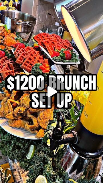 Pasta Papi Christopher Jones on Instagram: "My Brunch Premium package has all kind of PERKS! Grab a Mimosa Tower & a Sangria Craft to really spice up the vibes 🔥🔥🔥

#TravelChef #ChefLife #Catering #SundayFunday #BrunchGod" How To Set Up A Brunch Buffet Table, Brunch Ideas Black Women, Outside Brunch Ideas, Ideas For Brunch Parties Breakfast, Brunch Lunch Menu Ideas, Fancy Brunch Aesthetic, Catering Brunch Ideas, Brunch Buffet Set Up, Brunch Table Set Up Ideas