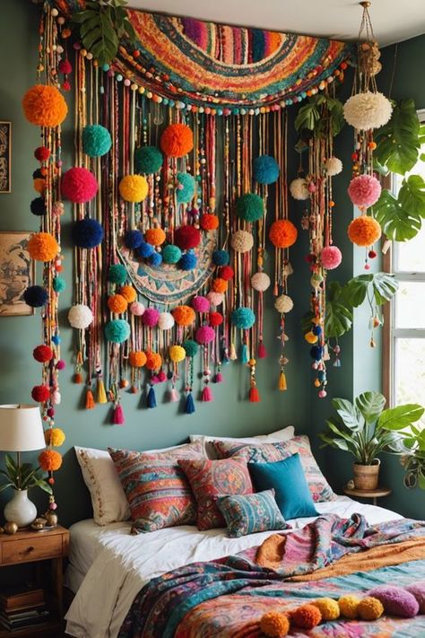 Thai Bedroom Ideas, Bohomeian Home Decor, Maximalist Decor Apartment, Boho Diy Decor, Boho Decor Diy Bohemian Homes, Diy Boho Home Decor, Hippie Furniture, Hippy Decor, Bohemian Decor Diy