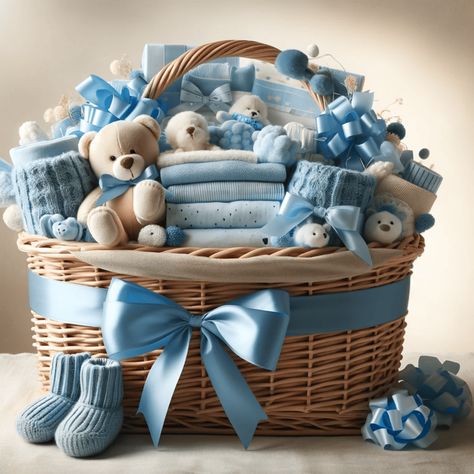 Baby Shower Gift Baskets Baby Shower Gifts For Boys Creative Diy, Baby Hamper Ideas Baskets, Cute Baby Shower Gifts Baskets, Baby Shower Basket Gift Ideas Boy, Baby Shower Gift Ideas For Boys, Baby Basket Gift Ideas, Baby Shower Basket Gift Ideas, Homemade Baby Shower Gifts, Baby Boy Shower Gifts Basket