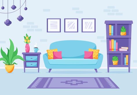 Modern living room interior design. Loft apartment. Vector illustration Drawing Room Concept, Interior Design Loft, Living Room Vector, Living Room Clipart, Living Room Cartoon, Monochromatic Illustration, Modern Living Room Interior Design, Living Room Illustration, Cute Living Room