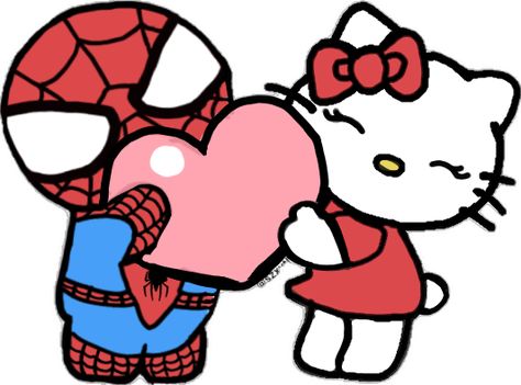 Spiderman X Hello Kitty, Hello Kitty X Spiderman, Hello Kitty Spider Man, Hello Kitty And Spider Man, Matching Profile Pics, Hello Kitty And Spiderman, Hello Kitty Book, Hello Kitty Matching, Hello Kitty Design