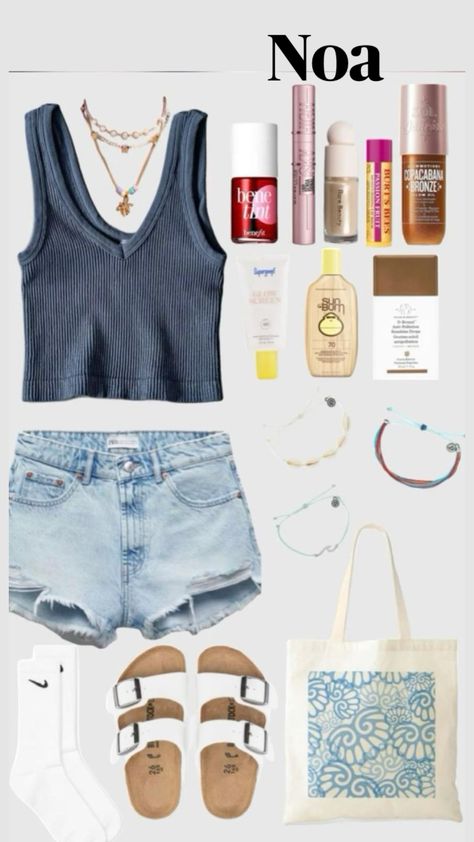 #outfit#fyp#noa#outfitinspo#fit#ootd#ott#girl#beachy#fitinspo#girly#outfits Beachy Looks, Belly Tsitp Outfits, Beach Outfit Inspiration, Pouge Life Outfit, Beach Day Fits, Beach Girl Aesthetic Outfit, Beachy Aesthetic Outfits, Summer Outfit Layout, Beachy Outfits For School