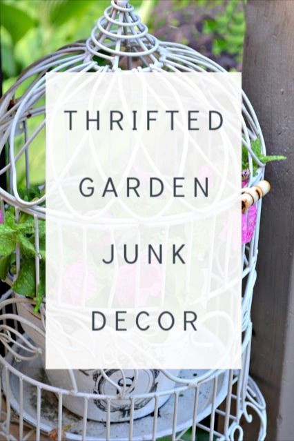 Thrift Garden Ideas, Thrifted Garden Decor, Unique Garden Planters, Hanging Garden Decor, Junk Garden Ideas Repurposed, Junk Garden Ideas, Outdoor Vignettes, Yard Art From Junk, Garden Junk Ideas