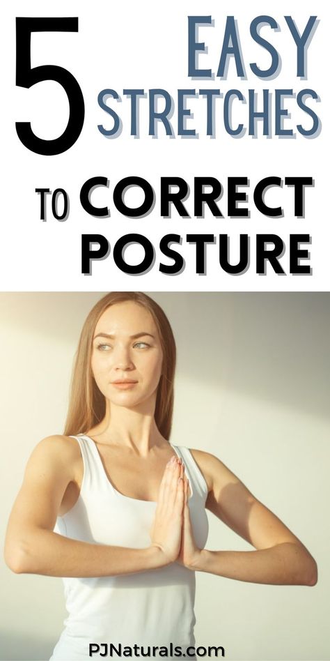 Looking for stretches for back and better posture? Here's 5 best posture correction stretches easy for beginners. Try these posture stretches exercises today and see the difference! Morning Stretches For Posture, Excersise For Better Posture, Upper Back Stretches Bad Posture, Exercises For Posture Correction, Posture Exercises For Women, Posture Stretches Exercises, Stretches For Better Posture, Improve Posture Exercises, Dowagers Hump