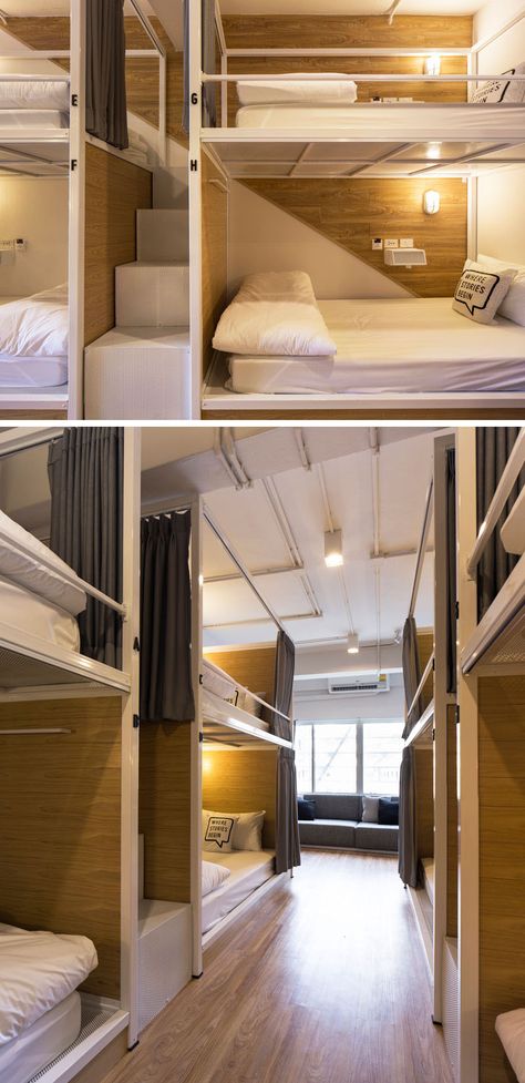 Dormitory Room, Hostels Design, Decoring Ideas, Hostel Room, Small Lounge, Capsule Hotel, Youth Hostel, Bunk Rooms, Bunk Bed Designs