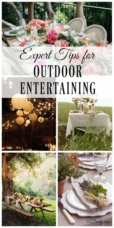 Creating a memorable outdoor dinner party can be a breeze with these easy outdoor entertaining tips from the experts. | 31Daily.com Fresco, Outdoor Dinner Party Table, Outdoor Cocktail Party, Outdoor Tea Parties, Outdoor Dinner Party, Backyard Dinner Party, Dinner Party Table Settings, Entertaining Tips, Summer Outdoor Party