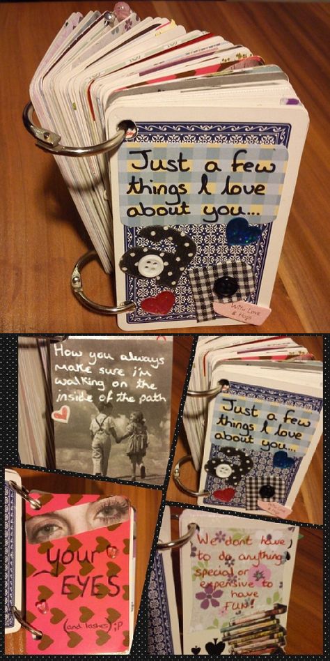 I made this cute 52 Reasons I Love You Book (made with playing cards) for Aaron last year, he said it was the best gift he's ever got.    - DIY project for the one you love. The perfect handmade, personalised, unique Anniversary or Valentines day gifts for him ♥ 5 Senses Gift For Boyfriend, Joululahjat Diy, Hadiah Valentine, 52 Reasons, Valentines Bricolage, Kerajinan Diy, Valentines Days, Anniversaire Diy, Bf Gifts