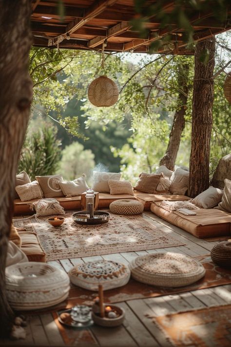 29 Boho Tranquil Spaces for Peaceful Living 15 Boho Meditation Room, Retreat Space, Meditation Room Design, Spiritual Elements, Boho Spiritual, Outdoor Meditation, Spiritual Room, Relaxation Space, Meditation Cushions