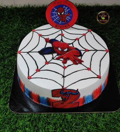 Simple Spider Man Cake, Simple Spiderman Cake, Spiderman Cake Design, Batman Pasta, Spiderman Cake Ideas, Spiderman Cakes, Bon Voyage Cake, Half Birthday Cakes, Spider Cake