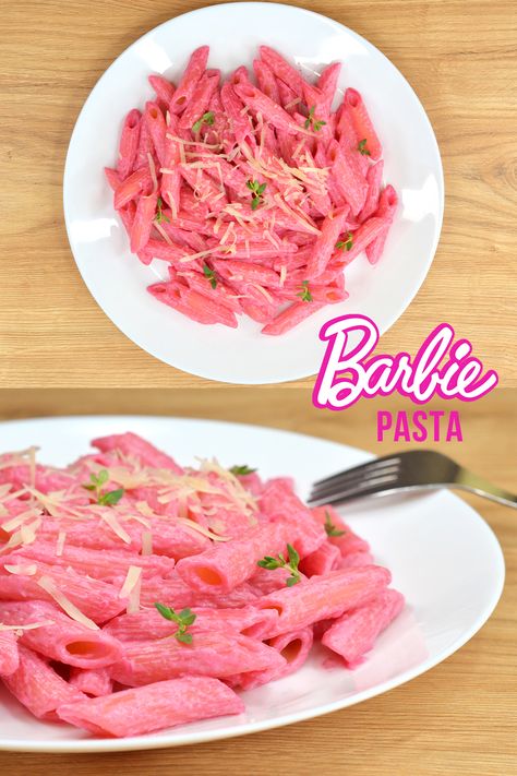 Save this Barbie Pasta recipe and cook it for your Barbie movie party - wow effect guaranteed! 😍 #barbiemovie #barbiestyle #barbie #barbieparty 🍝 00:14 Barbie pasta Durum pasta Baked beets - 100 g Cream cheese - 2 tbsp Olive oil - 1-2 tbsp Salt - to taste Vegetable milk or cream - 100-150 ml Barbie Movie Party, Barbie Birthday Party Games, Baked Beets, Barbie Pasta, Pink Party Foods, Barbie Decorations, Disney Movie Night Dinner, Pink Snacks, Barbie Theme Party