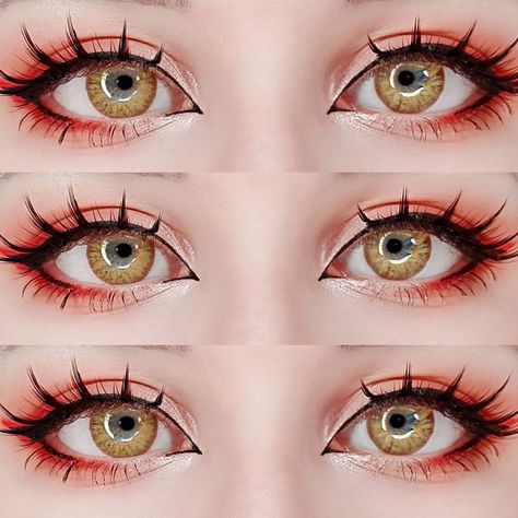 Toga Makeup Eye, Yellow Eyes Makeup Looks, Hu Tao Eye Makeup, Mysterious Eye Makeup, Anime Lashes Makeup, Zhongli Eye Makeup, Manga Eyes Makeup, Lumine Makeup, Makeup Ideas Cosplay