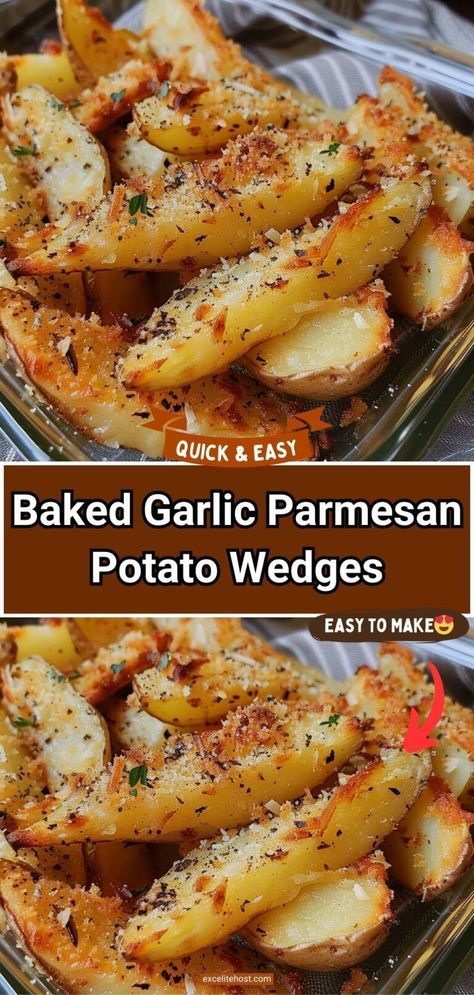 This easy recipe for Baked Garlic Parmesan Potato Wedges will blow you away with its simplicity and fantastic flavor! These make a great side dish or appetizer for parties!
#sidedish #easy #yummy #potatowedges #parmesan Baked Parmesan Garlic Potato Wedges, Baked Garlic Potato Wedges, Baked Garlic Parmesan Potatoes, Garlic Parmesan Potato Wedges Air Fryer, Easy Potato Dishes Simple, Easy Side Dishes Potatoes, Easy Dinner Potatoes, Easy Oven Potato Recipes, Potatoe Wedges In The Oven