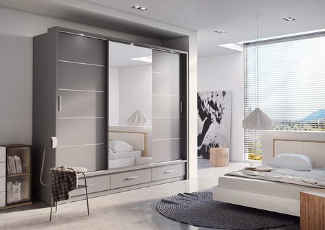 3 Door Sliding Wardrobe, Armoire Dressing, Dressing Design, Small Led Lights, Sliding Door Wardrobe, Sliding Mirror, Sliding Wardrobe Doors, Mirrored Wardrobe, Sliding Wardrobe