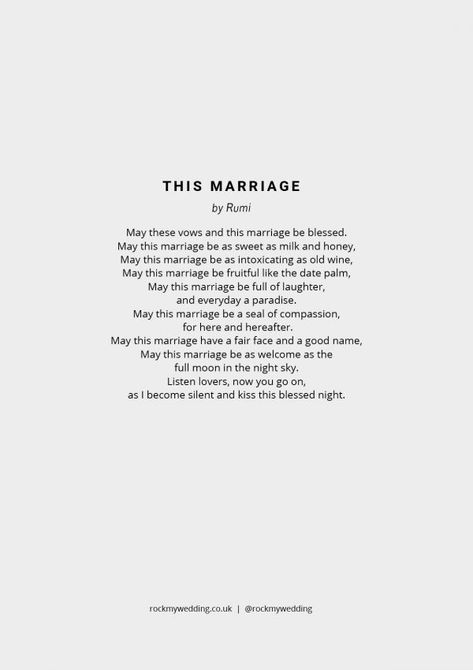 Rumi Wedding Quotes, Poem Wedding Reading, Poems About Marriage Weddings, Poems About Weddings, Time Poems Love, Rumi Wedding Readings, Love Poem Wedding, Wedding Vow Poems, Poems On Marriage